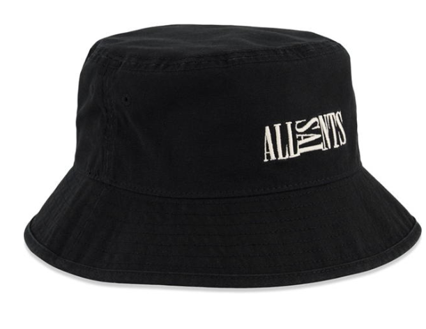 ALL SAINTS BUCKET HAT BLACK WHITE SMALL LOGO