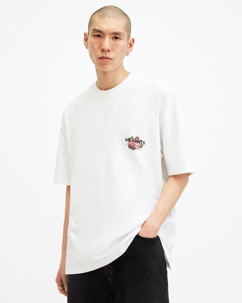 ALL SAINTS T SHIRT FLOWERS WHITE RED BLACK