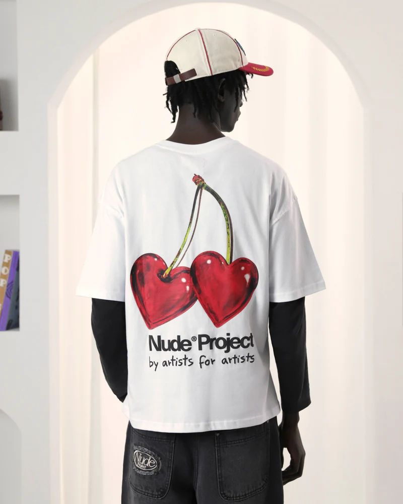 NUDE PROJECT T SHIRT CHERRY HEART WHITE RED