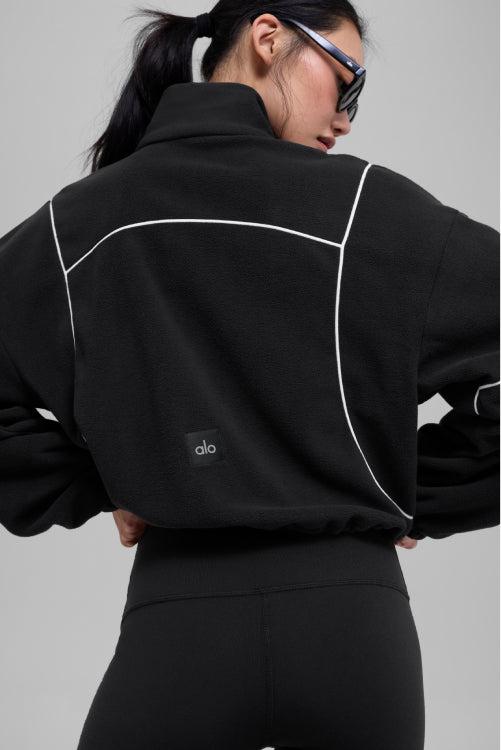 ALO YOGA FULL ZIP JACKET POLAR FLEECE BLACK WHITE
