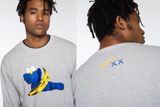 UNIQLO X KAWS X WARHOL CREWNECK GREY BLUE BANANA