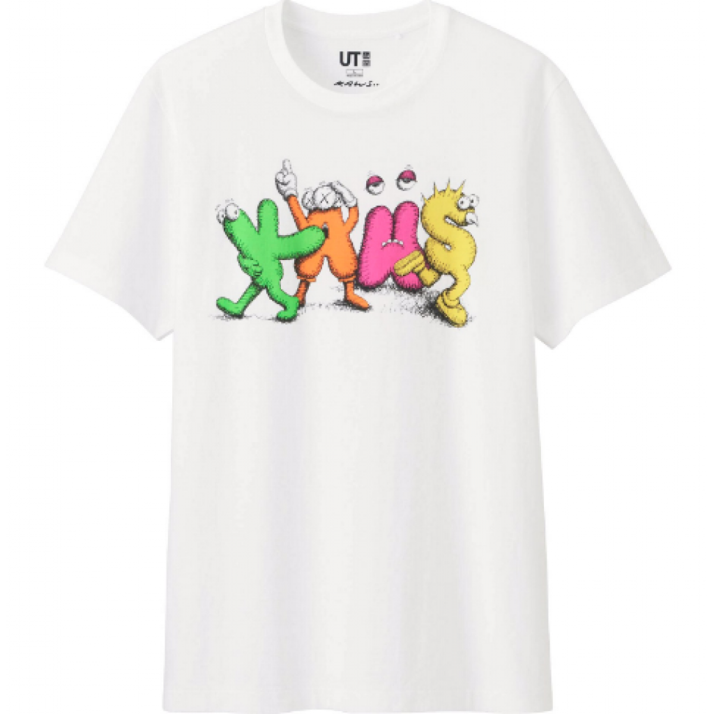 UNIQLO X KAWS T SHIRT WHITE NEON LETTERS
