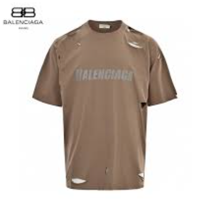 BALENCIAGA T SHIRT BROWN DISTRESSED