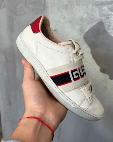 GUCCI ACE ELASTIC STRAP WHITE RED BLUE PRE OWNED
