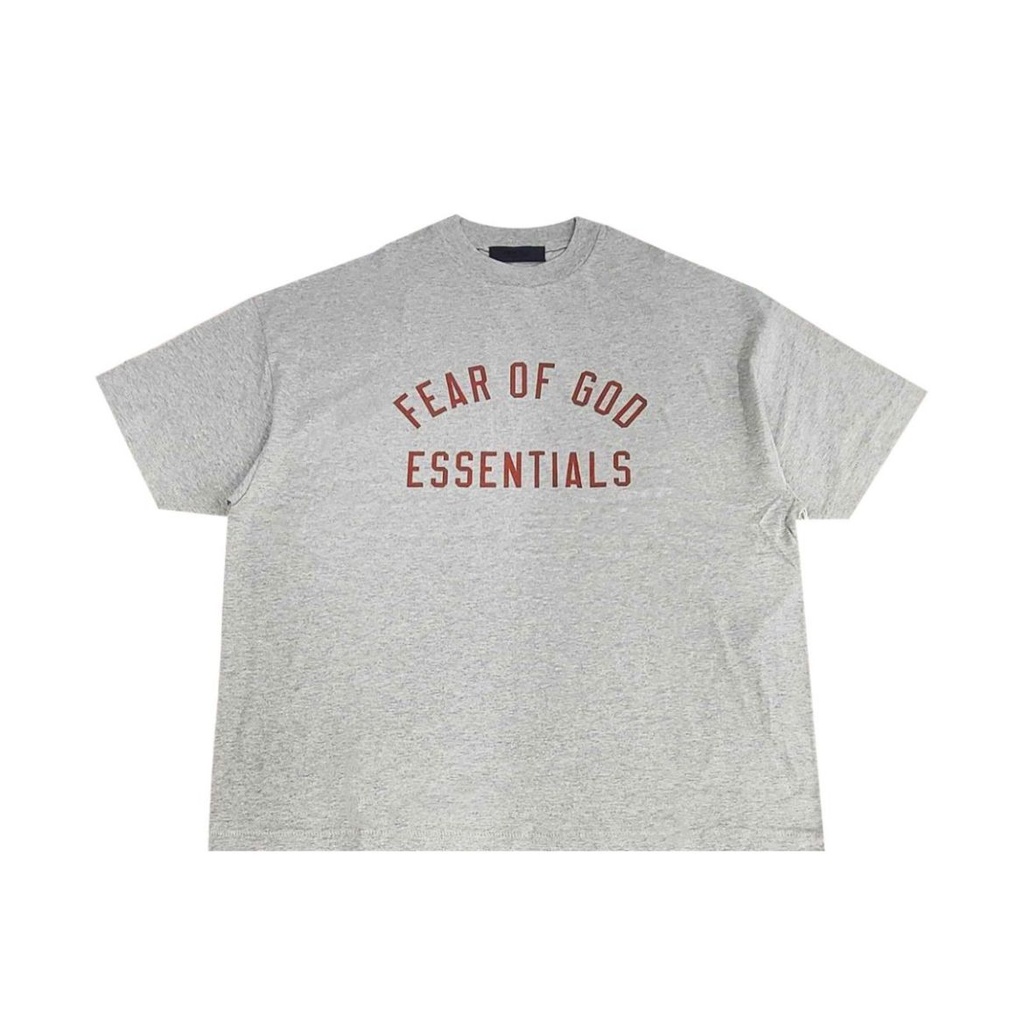 FEAR OF GOD ESSENTIALS T-SHIRT GREY LOGO TINTO ENFRENTE