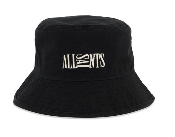 ALL SAINTS BUCKET HAT BLACK WHITE SMALL LOGO