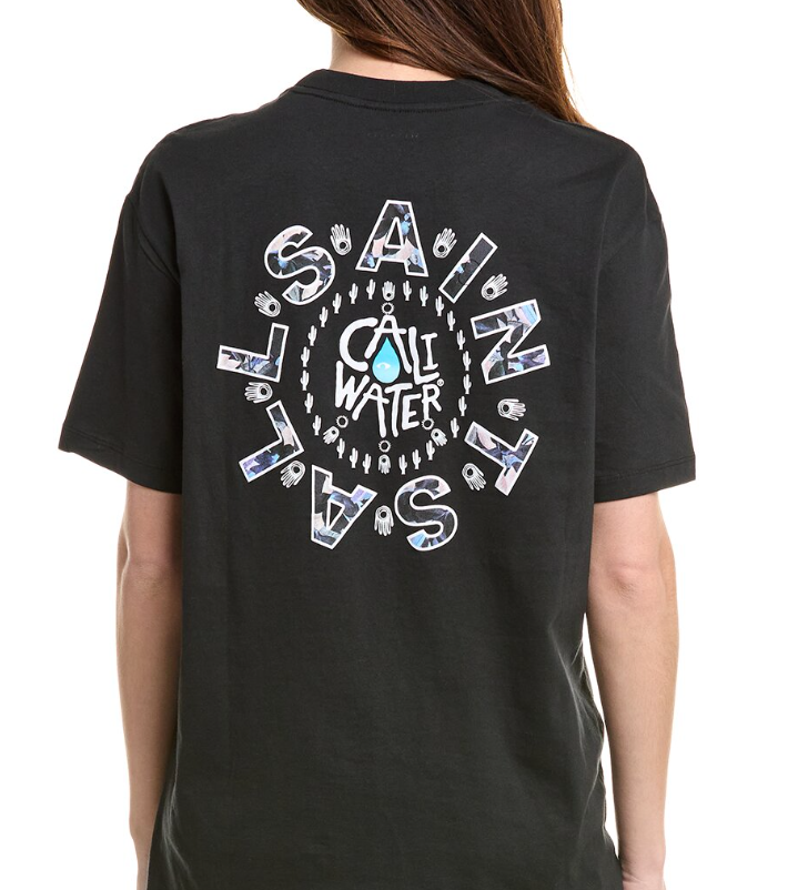 ALL SAINTS T-SHIRT BLACK CALI WATER FRONT AND BACK LOGO