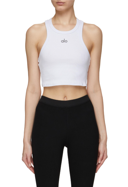 ALO YOGA TOP WHITE BLACK
