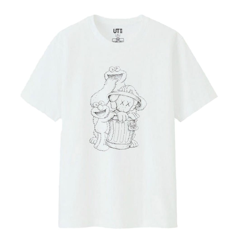 KAWS X SESAME STREER T SHIRT COOKIE MONSTER BOTE DE BASURA WHITE BLACK
