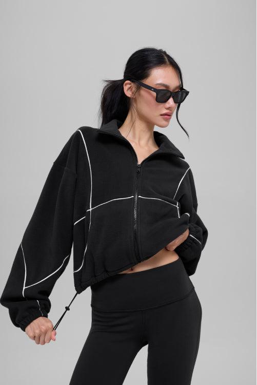 ALO YOGA FULL ZIP JACKET POLAR FLEECE BLACK WHITE