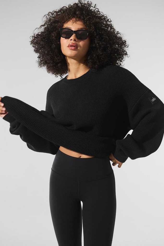 ALO YOGA CREW SWEATER BLACK