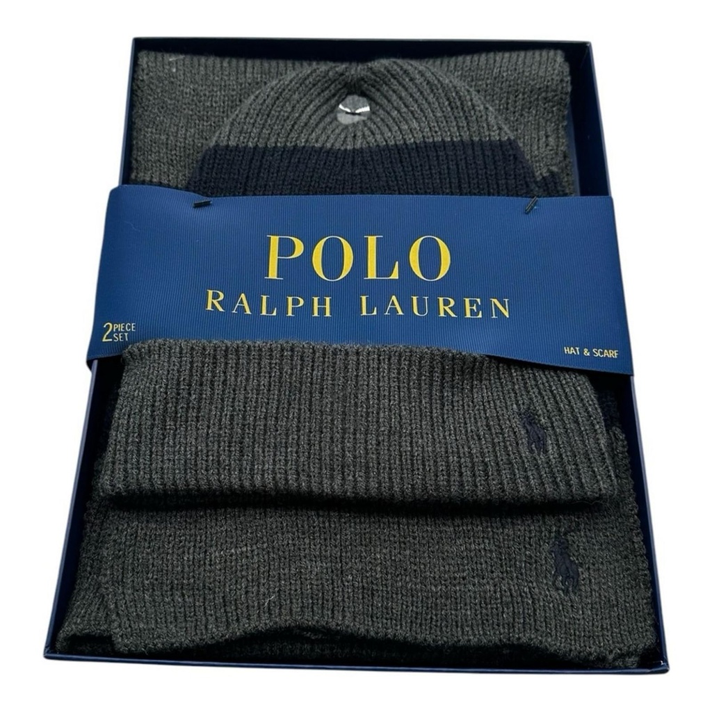 POLO RALPH LAUREN HAT Y SCARF GREY BLUE