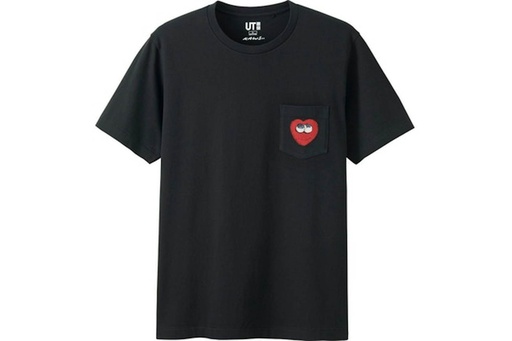 KAWS T-SHIRT BLACK CORAZON ROJO