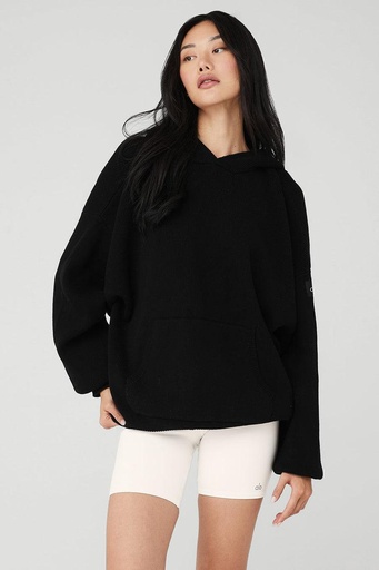 ALO YOGA SCHOLAR HOODED SWEATER BLACK